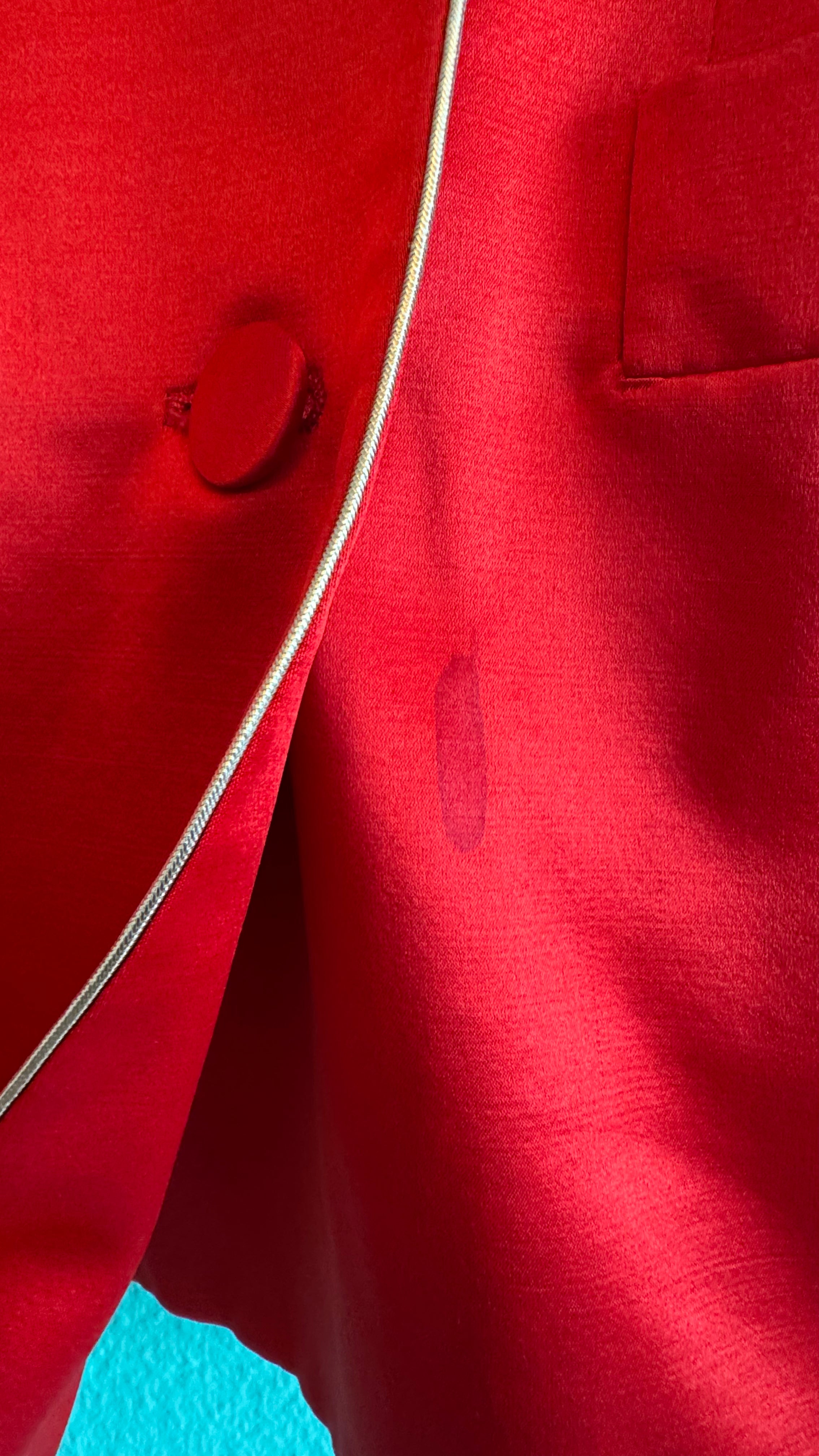1990s Escada Red Satin And Black Velvet Embroidered Jacket