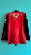1990s Escada Red Satin And Black Velvet Embroidered Jacket