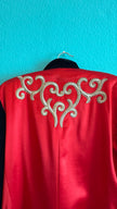1990s Escada Red Satin And Black Velvet Embroidered Jacket