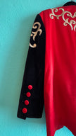 1990s Escada Red Satin And Black Velvet Embroidered Jacket