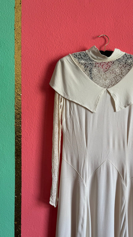Vintage Ivory Crepe De Chine And Lace Maxi Dress