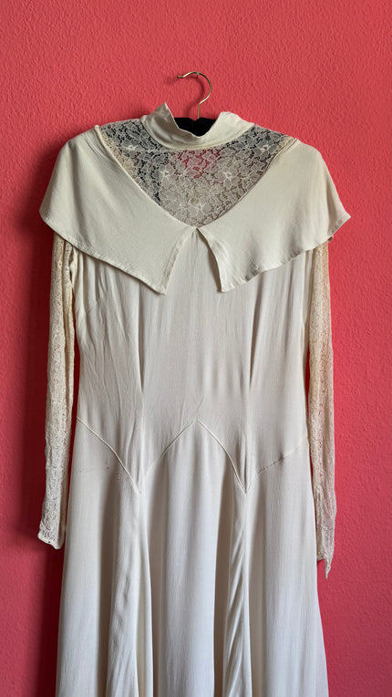 Vintage Ivory Crepe De Chine And Lace Maxi Dress
