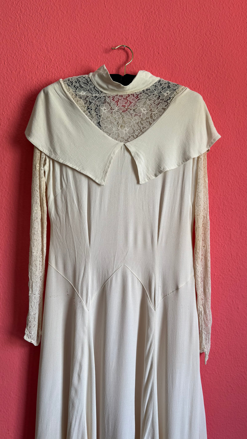 Vintage Ivory Crepe De Chine And Lace Maxi Dress