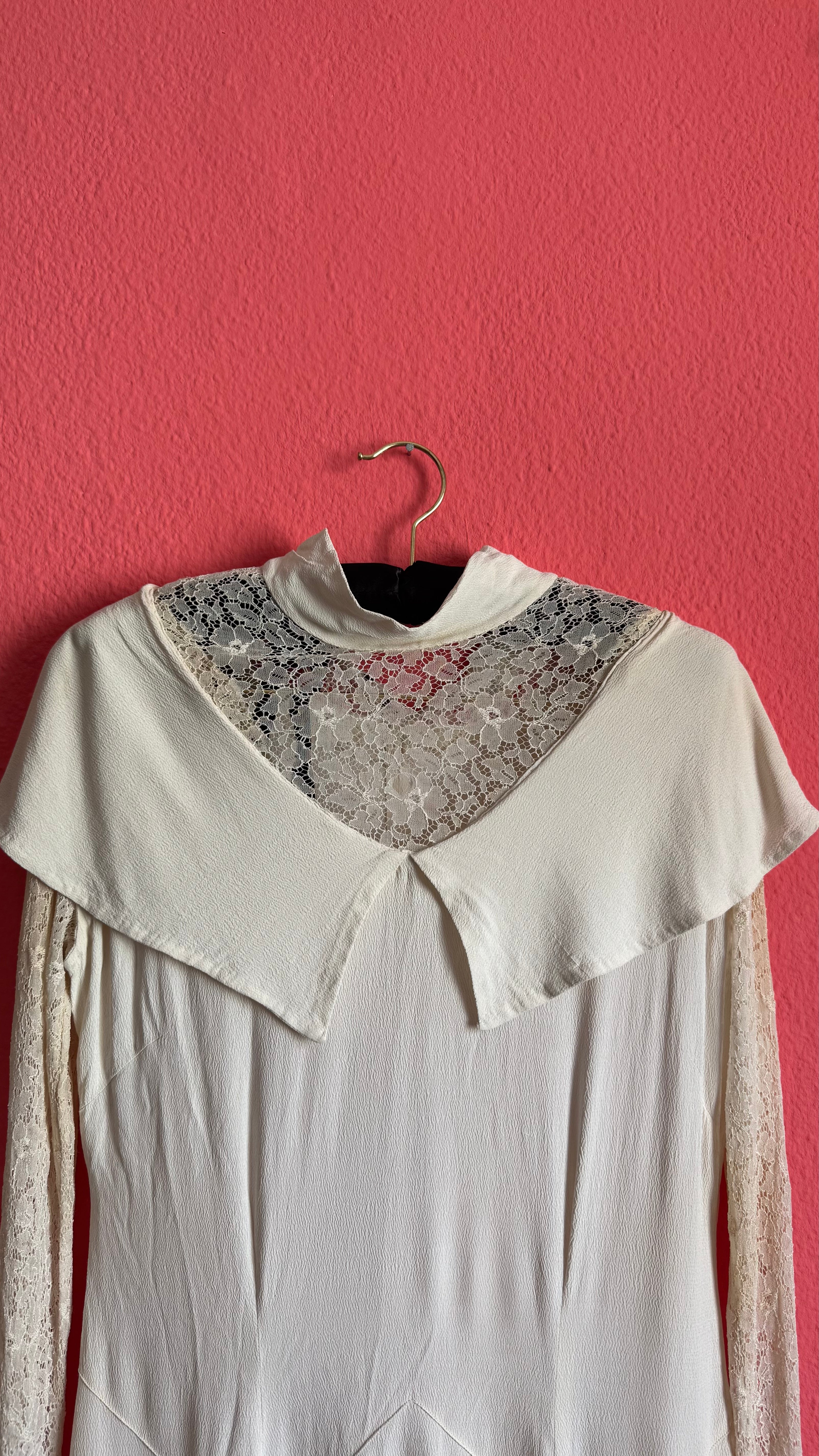 Vintage Ivory Crepe De Chine And Lace Maxi Dress