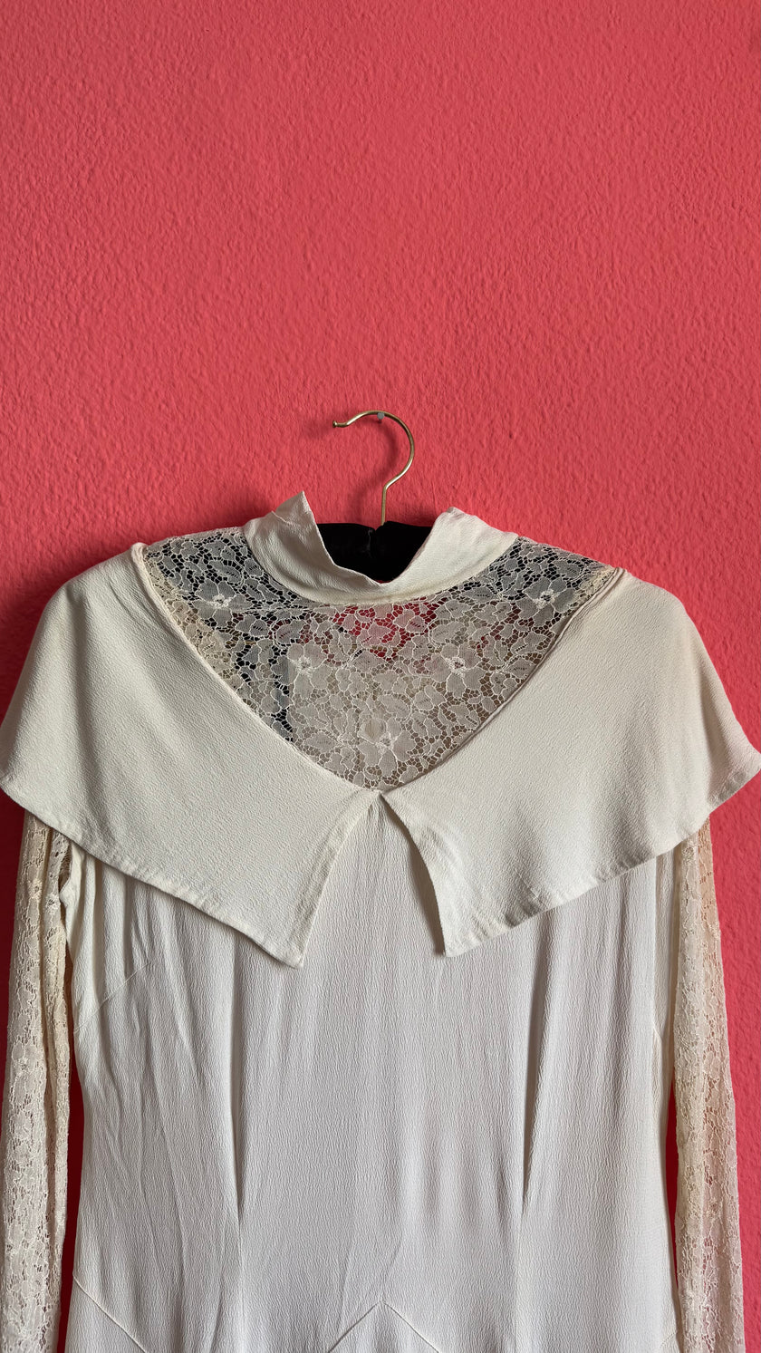 Vintage Ivory Crepe De Chine And Lace Maxi Dress