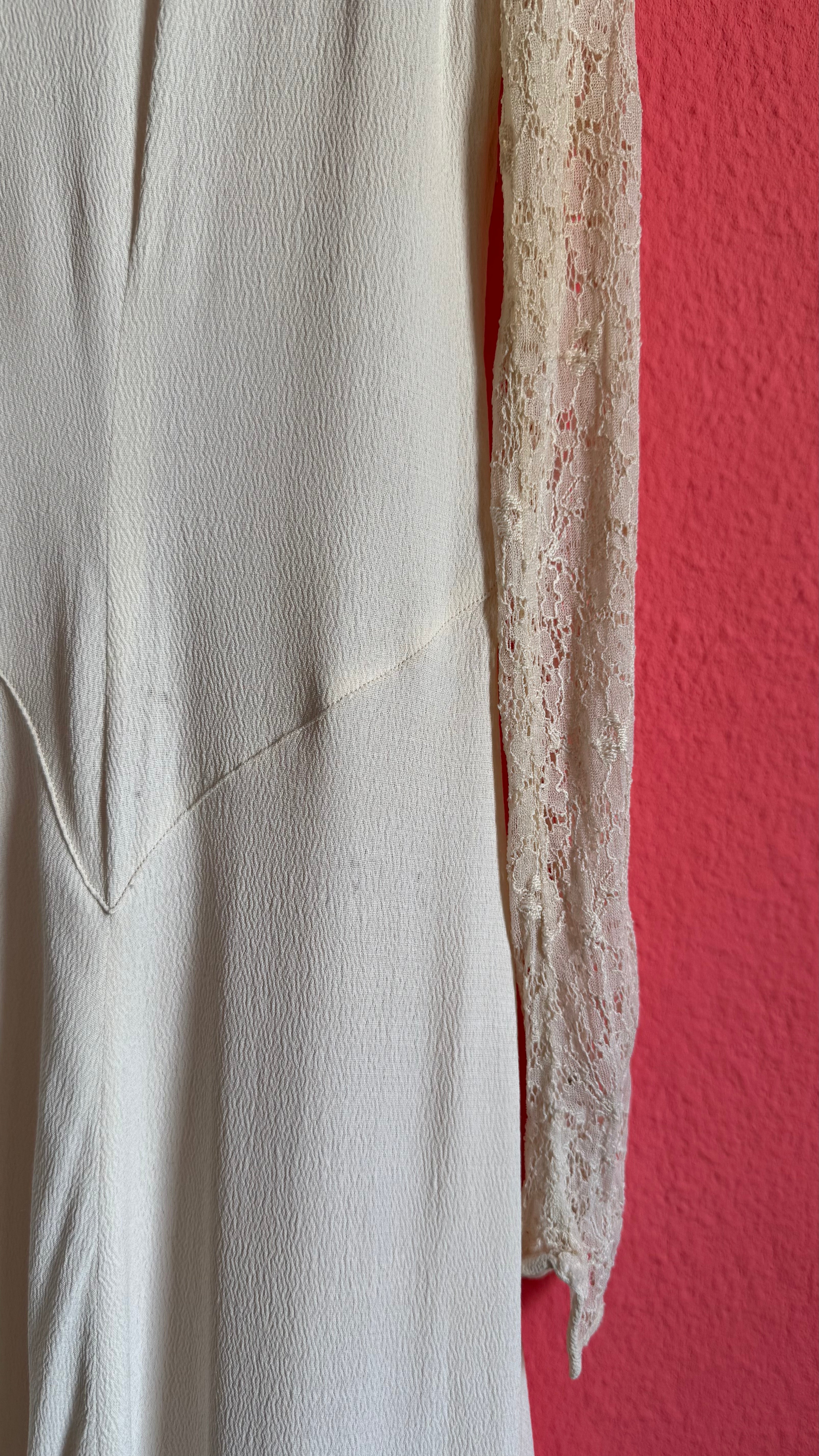 Vintage Ivory Crepe De Chine And Lace Maxi Dress