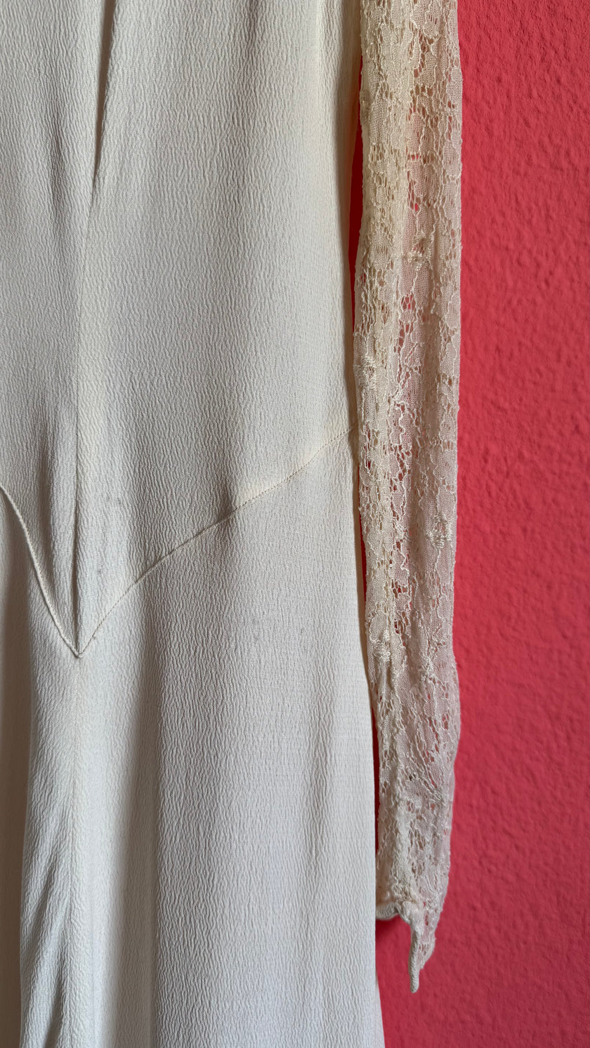 Vintage Ivory Crepe De Chine And Lace Maxi Dress