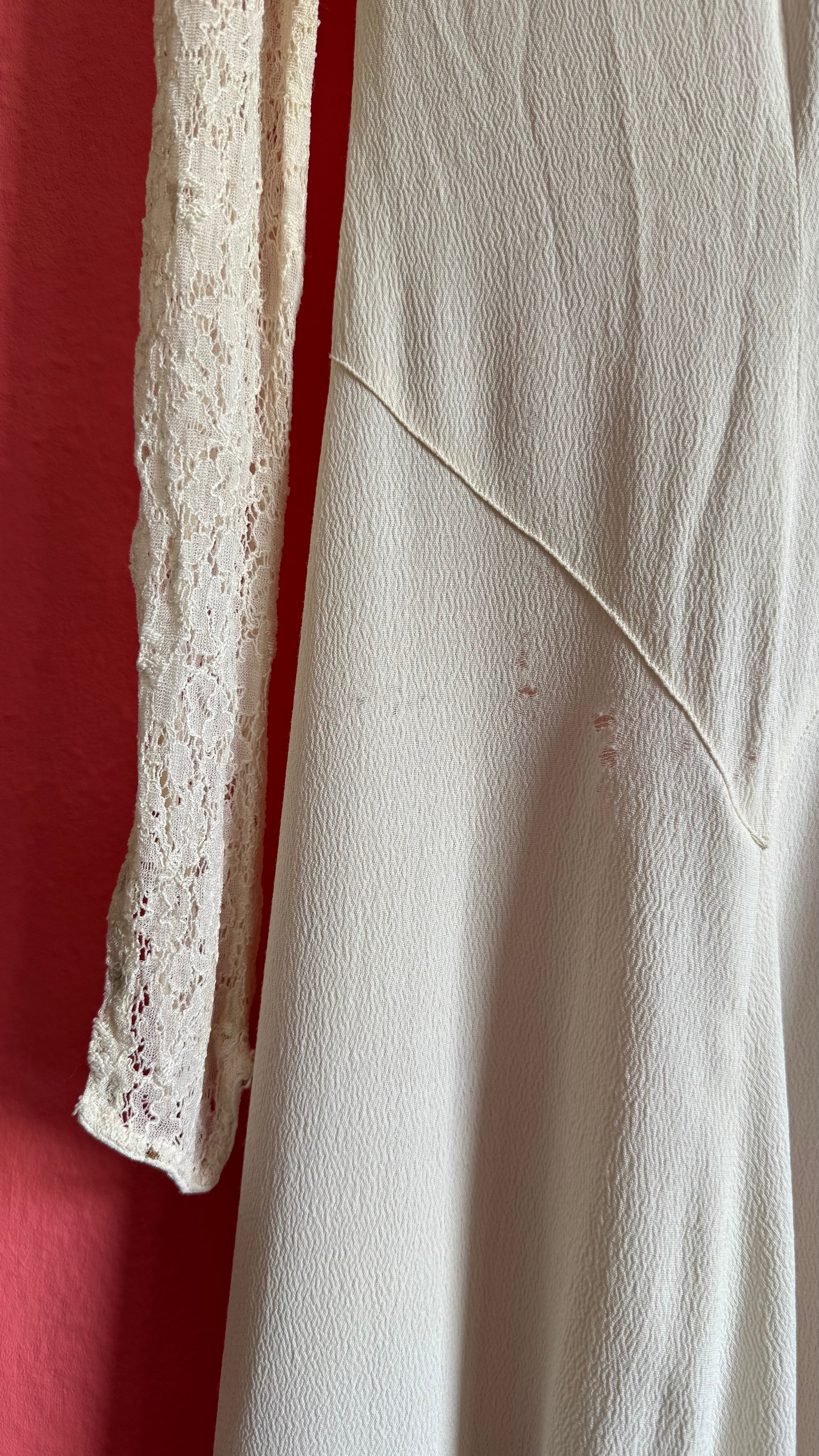 Vintage Ivory Crepe De Chine And Lace Maxi Dress