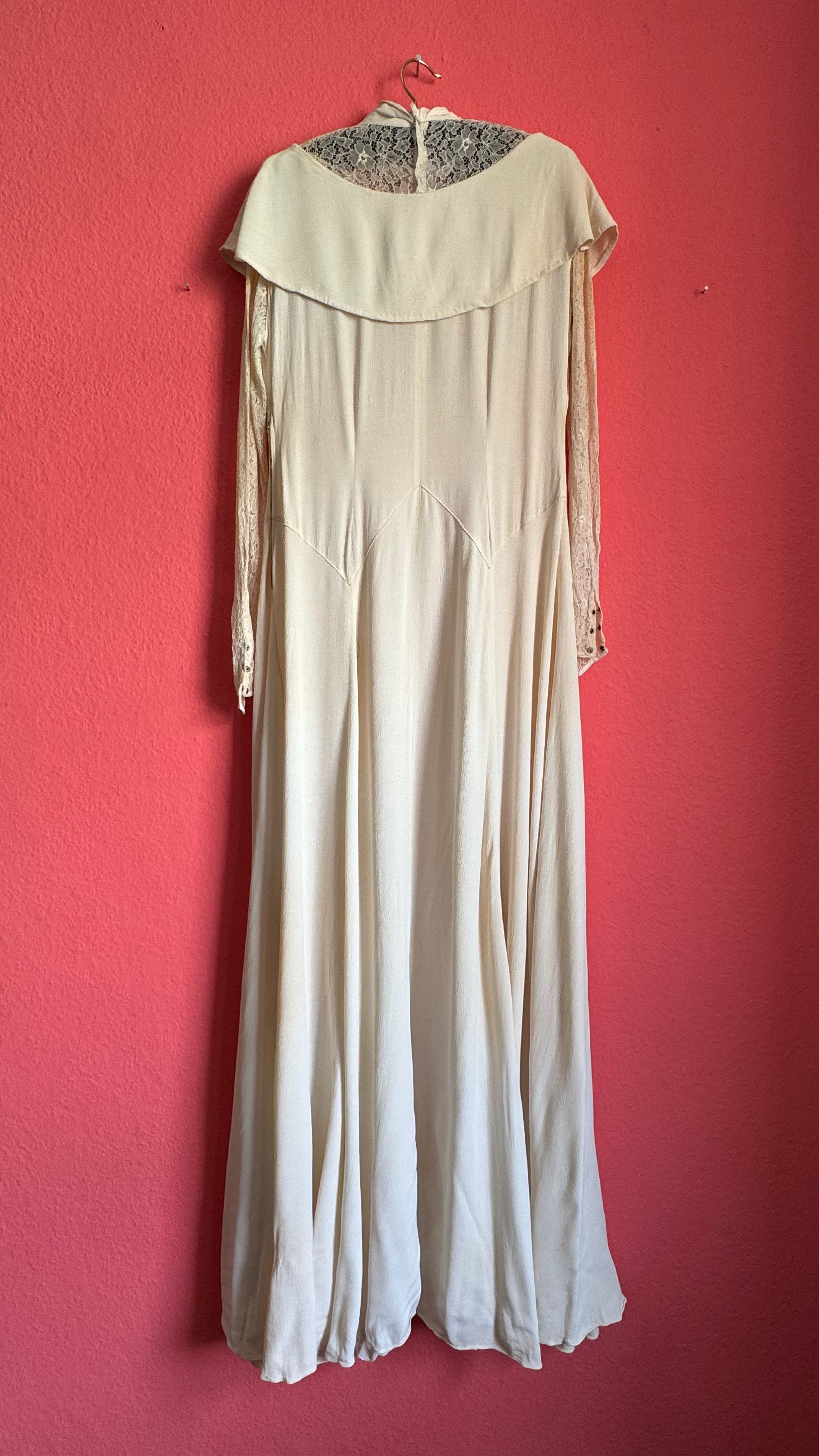 Vintage Ivory Crepe De Chine And Lace Maxi Dress