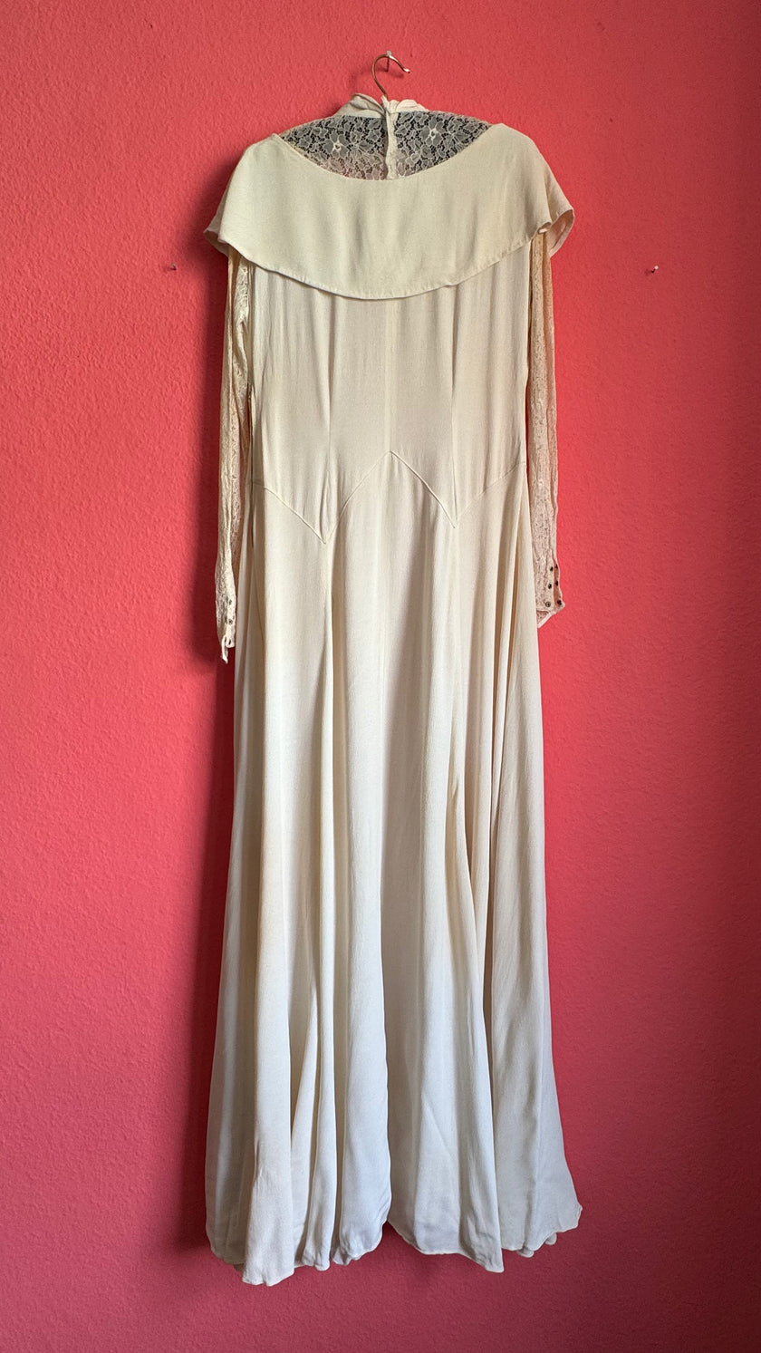 Vintage Ivory Crepe De Chine And Lace Maxi Dress