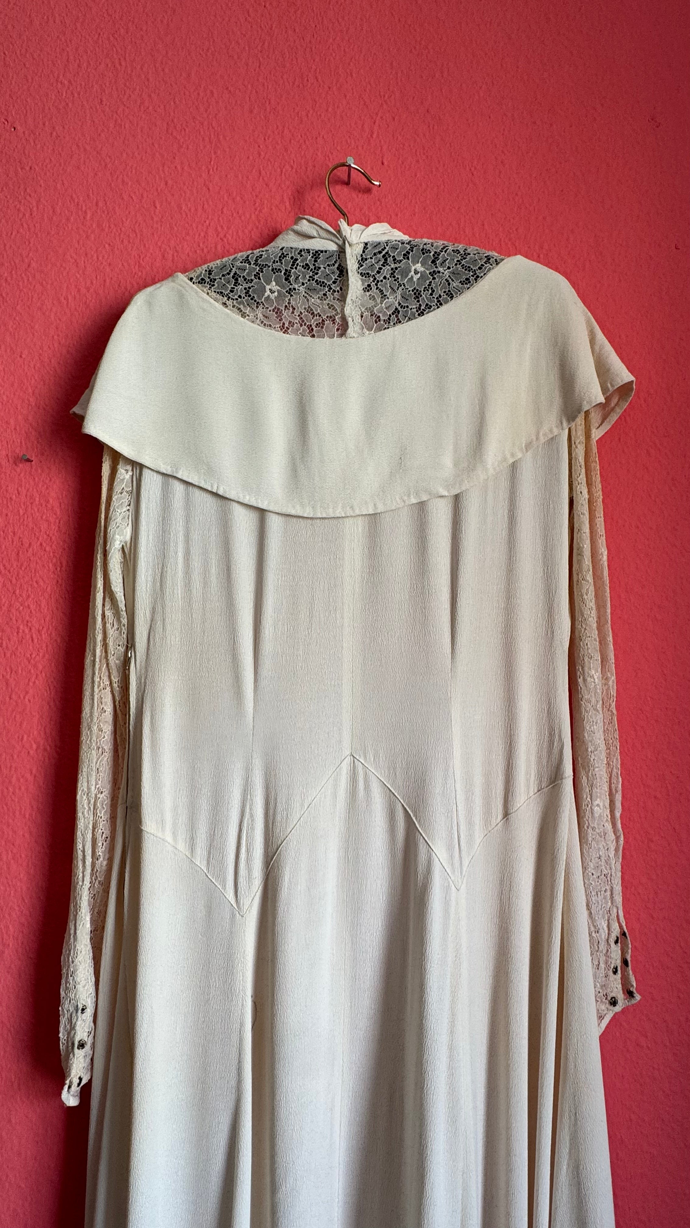 Vintage Ivory Crepe De Chine And Lace Maxi Dress