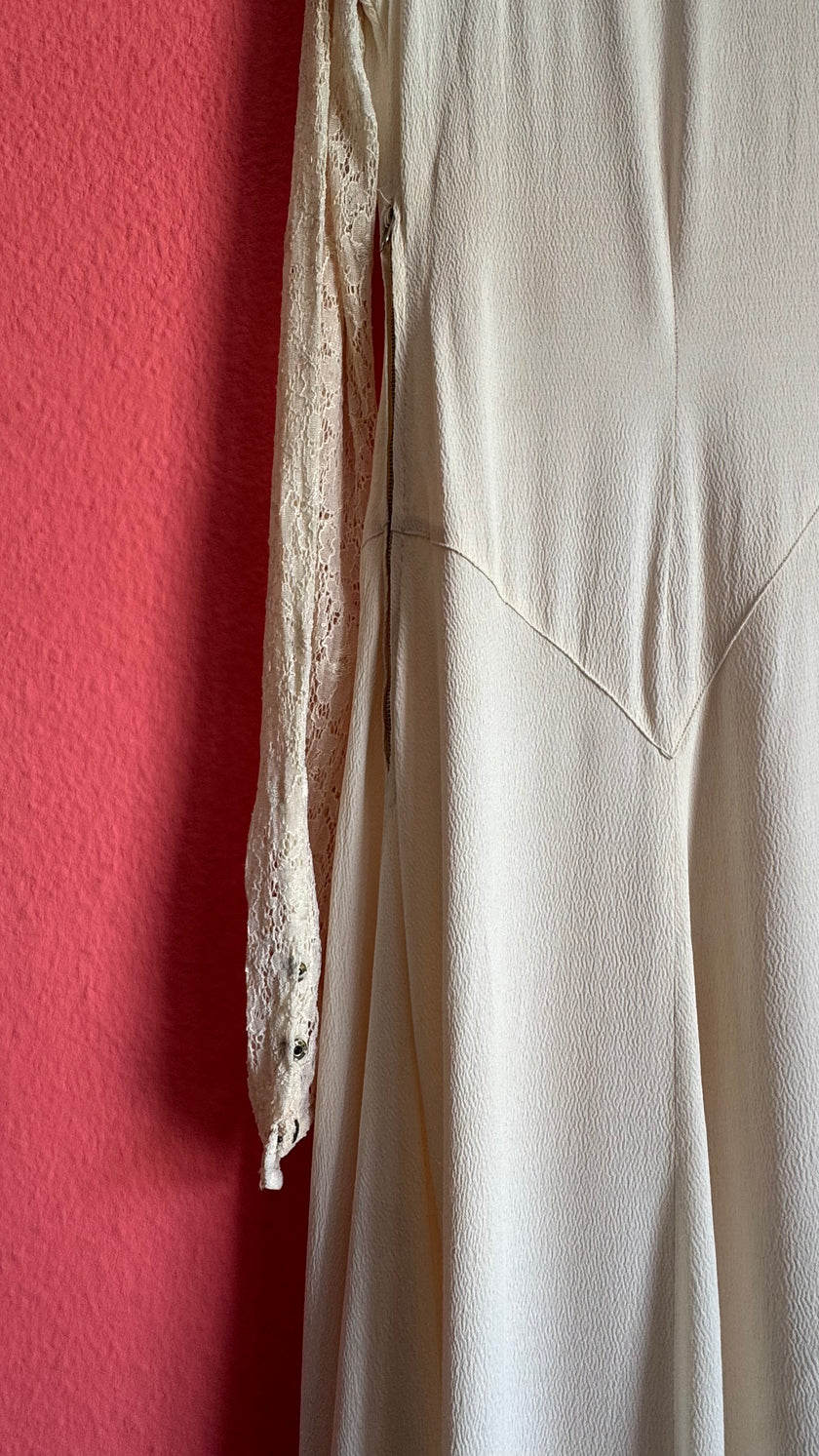 Vintage Ivory Crepe De Chine And Lace Maxi Dress