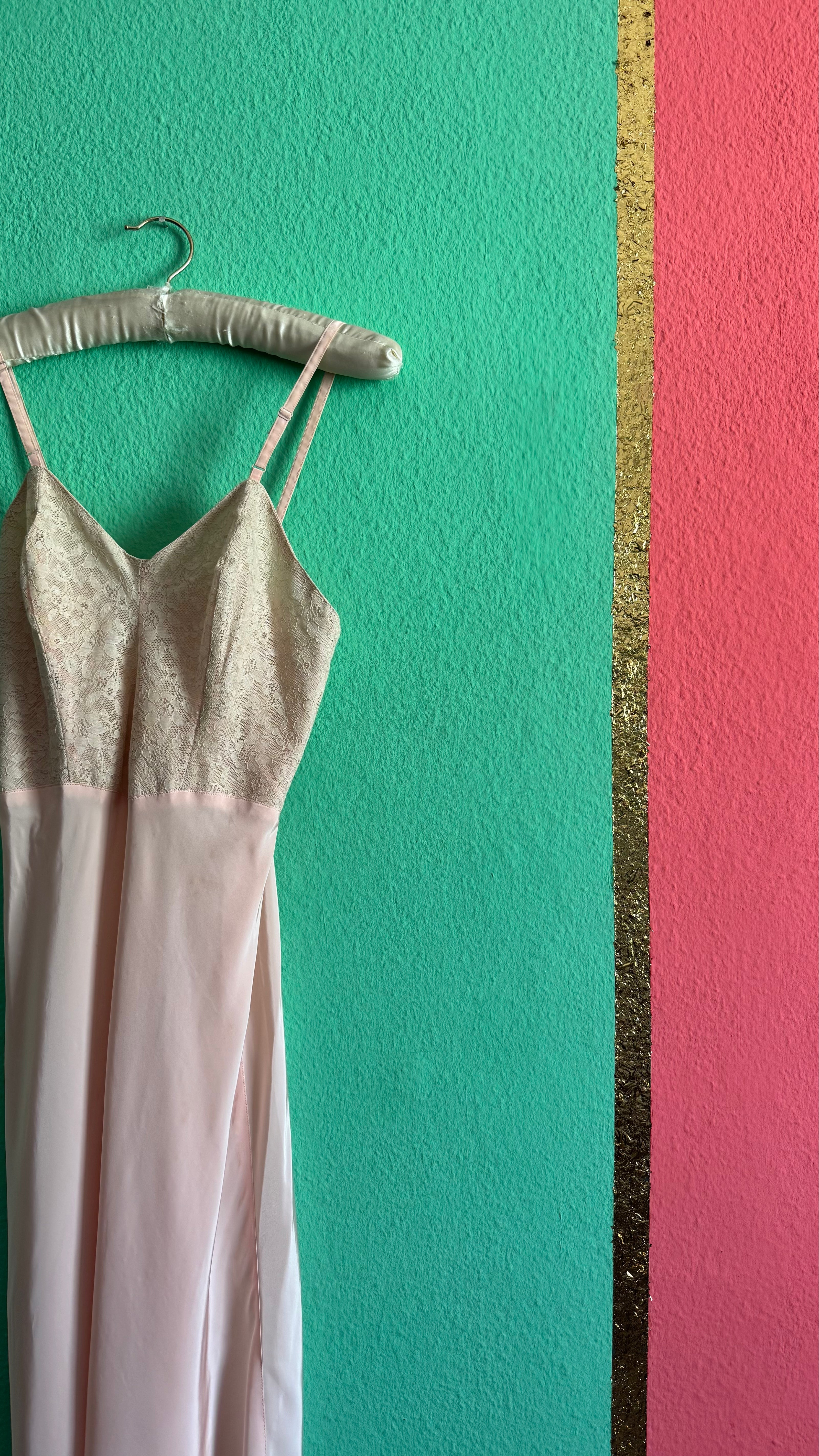 1990s Blush Pink Lace Slip Dress