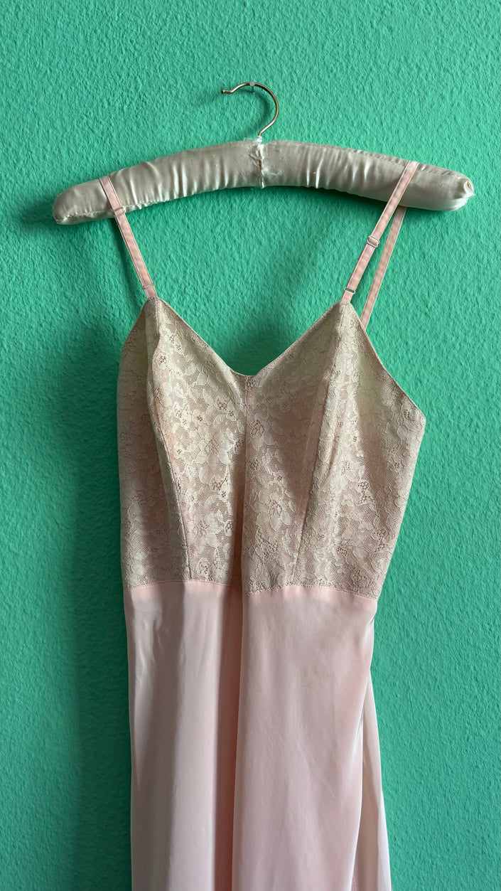 1990s Blush Pink Lace Slip Dress
