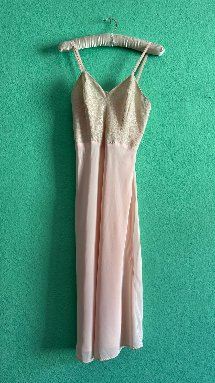 1990s Blush Pink Lace Slip Dress