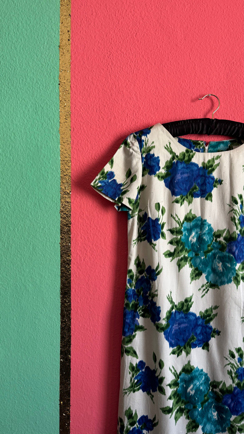 Vintage Blue Floral Shift Dress