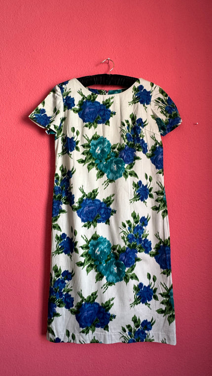 Vintage Blue Floral Shift Dress