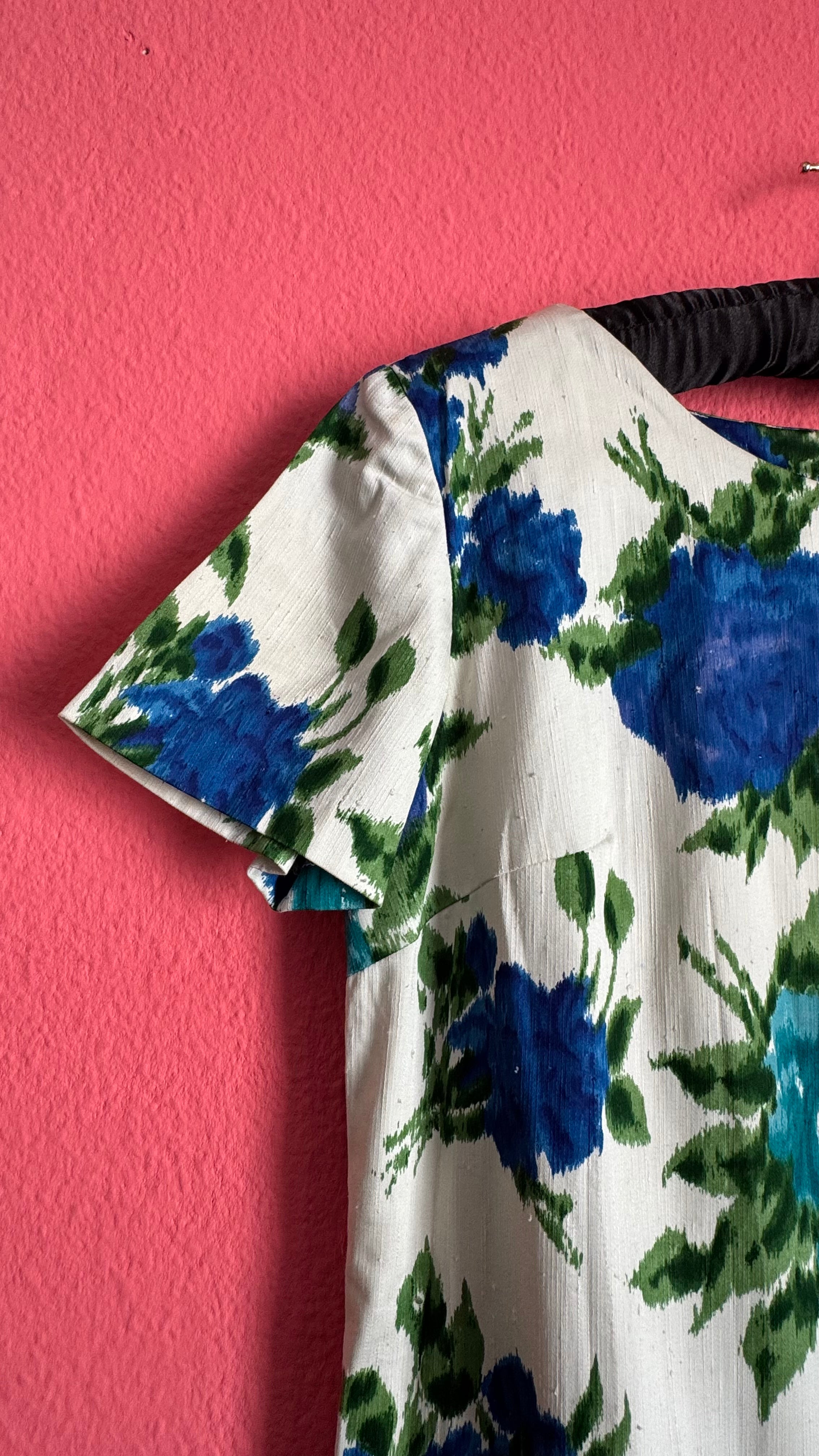 Vintage Blue Floral Shift Dress