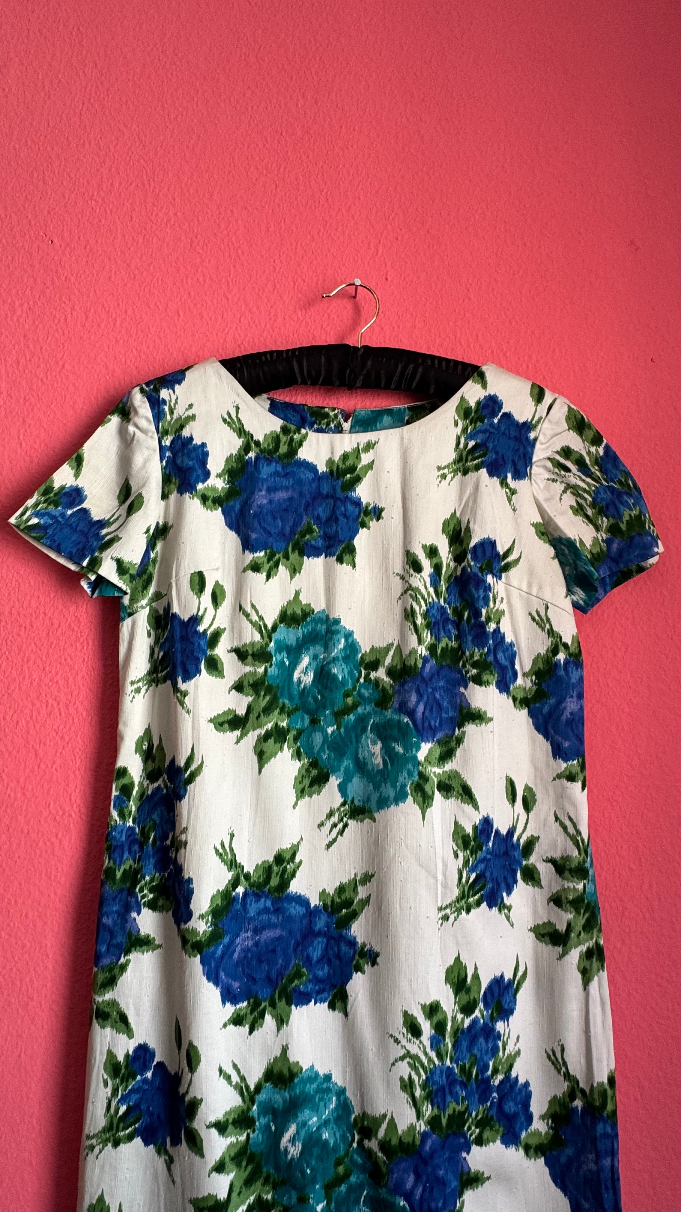 Vintage Blue Floral Shift Dress