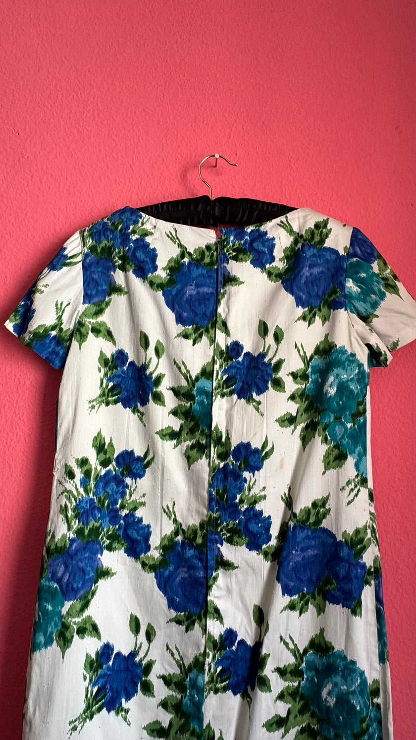 Vintage Blue Floral Shift Dress