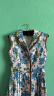 Vintage 1950s Blue Floral Cotton Dress