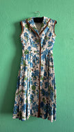 Vintage 1950s Blue Floral Cotton Dress