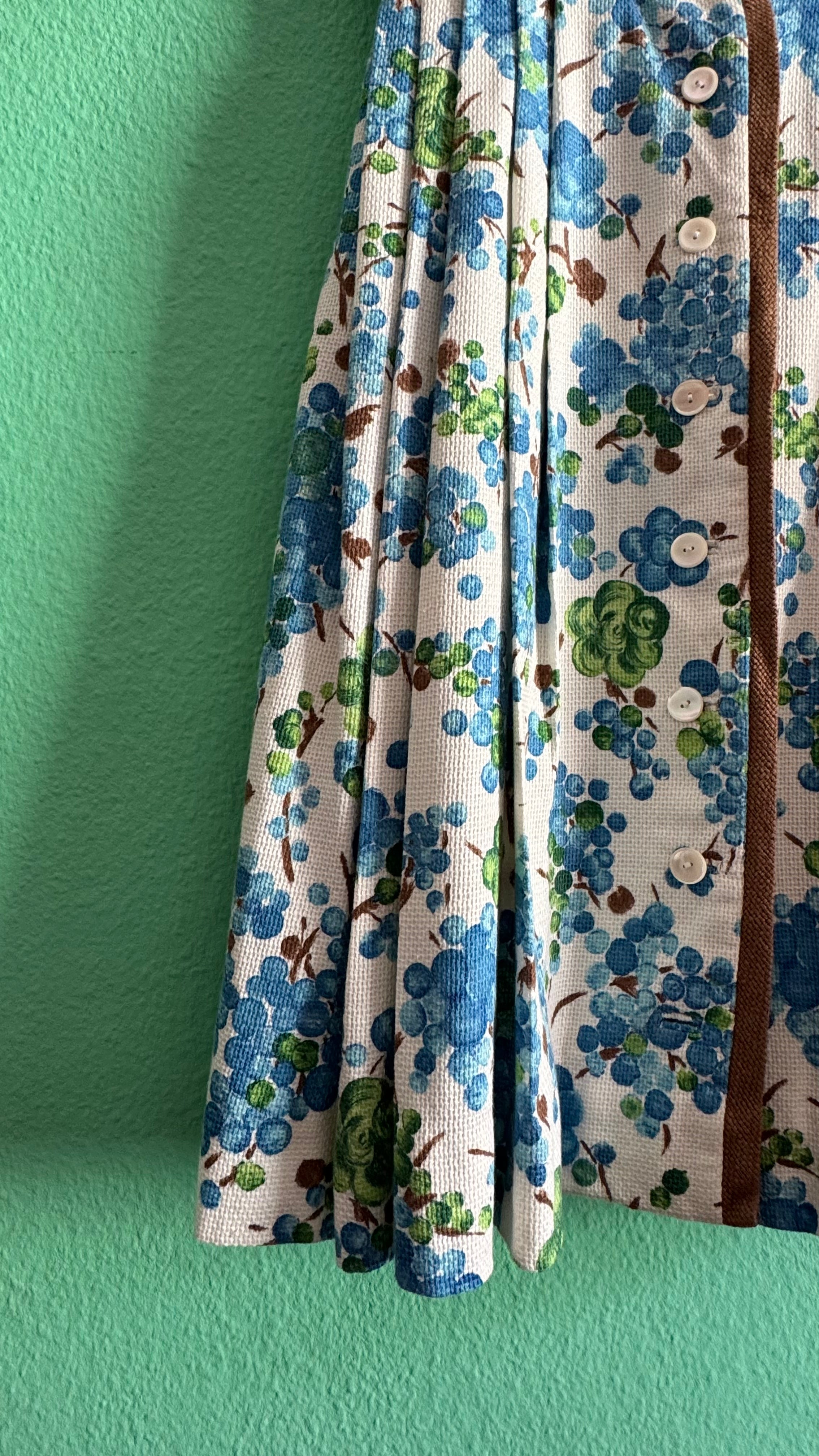 Vintage 1950s Blue Floral Cotton Dress