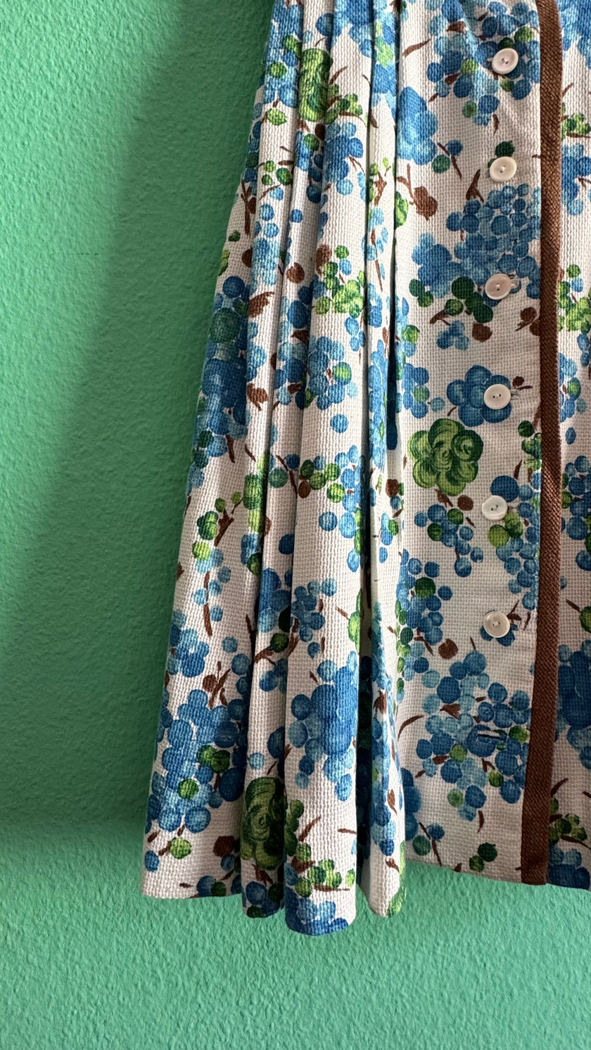 Vintage 1950s Blue Floral Cotton Dress