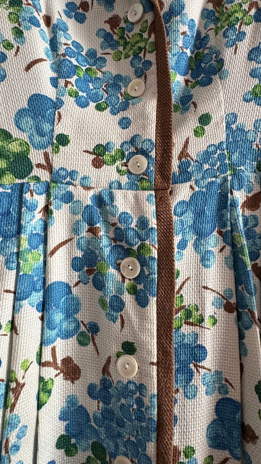 Vintage 1950s Blue Floral Cotton Dress