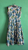 Vintage 1950s Blue Floral Cotton Dress
