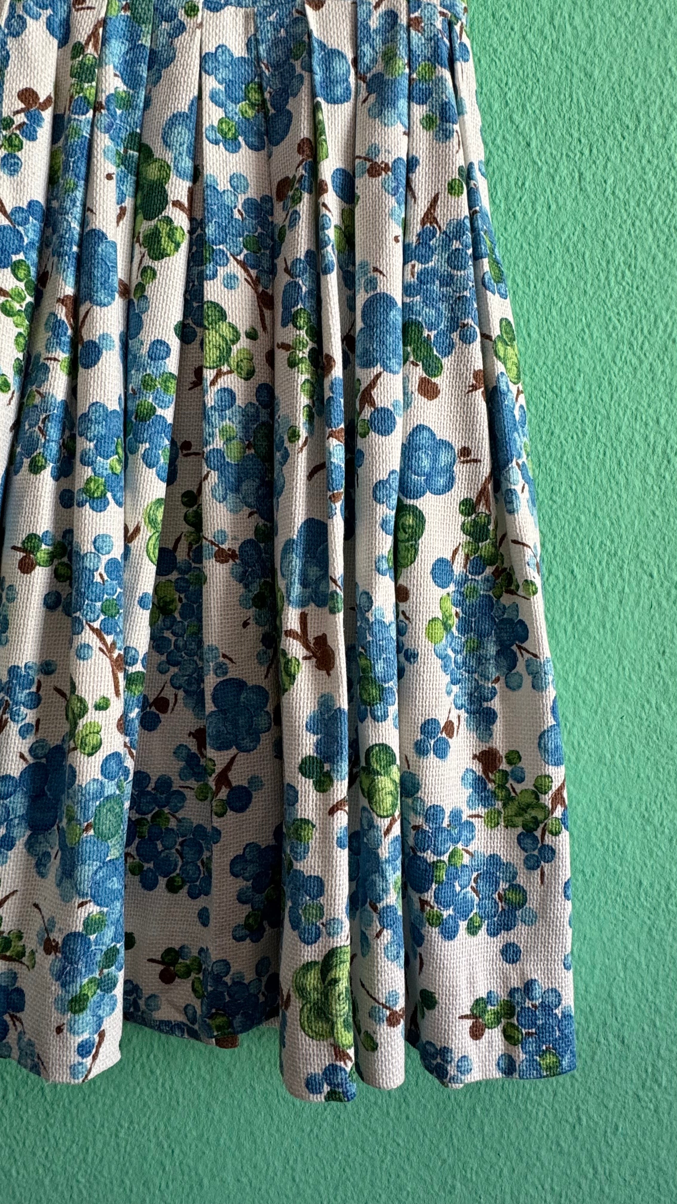 Vintage 1950s Blue Floral Cotton Dress
