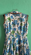 Vintage 1950s Blue Floral Cotton Dress
