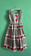 Vintage 1950s Gingham And Apple Print Cotton Dress