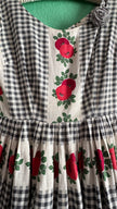 Vintage 1950s Gingham And Apple Print Cotton Dress
