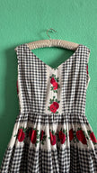 Vintage 1950s Gingham And Apple Print Cotton Dress