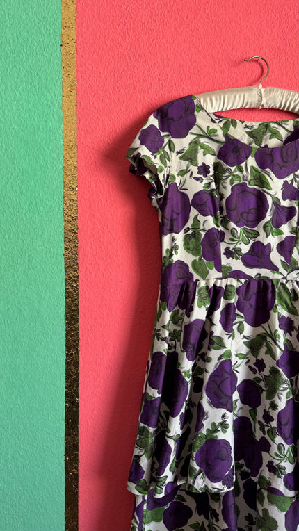 Vintage 1950s Purple Floral Cotton Dress