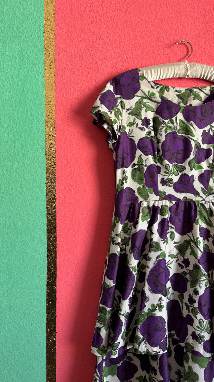 Vintage 1950s Purple Floral Cotton Dress