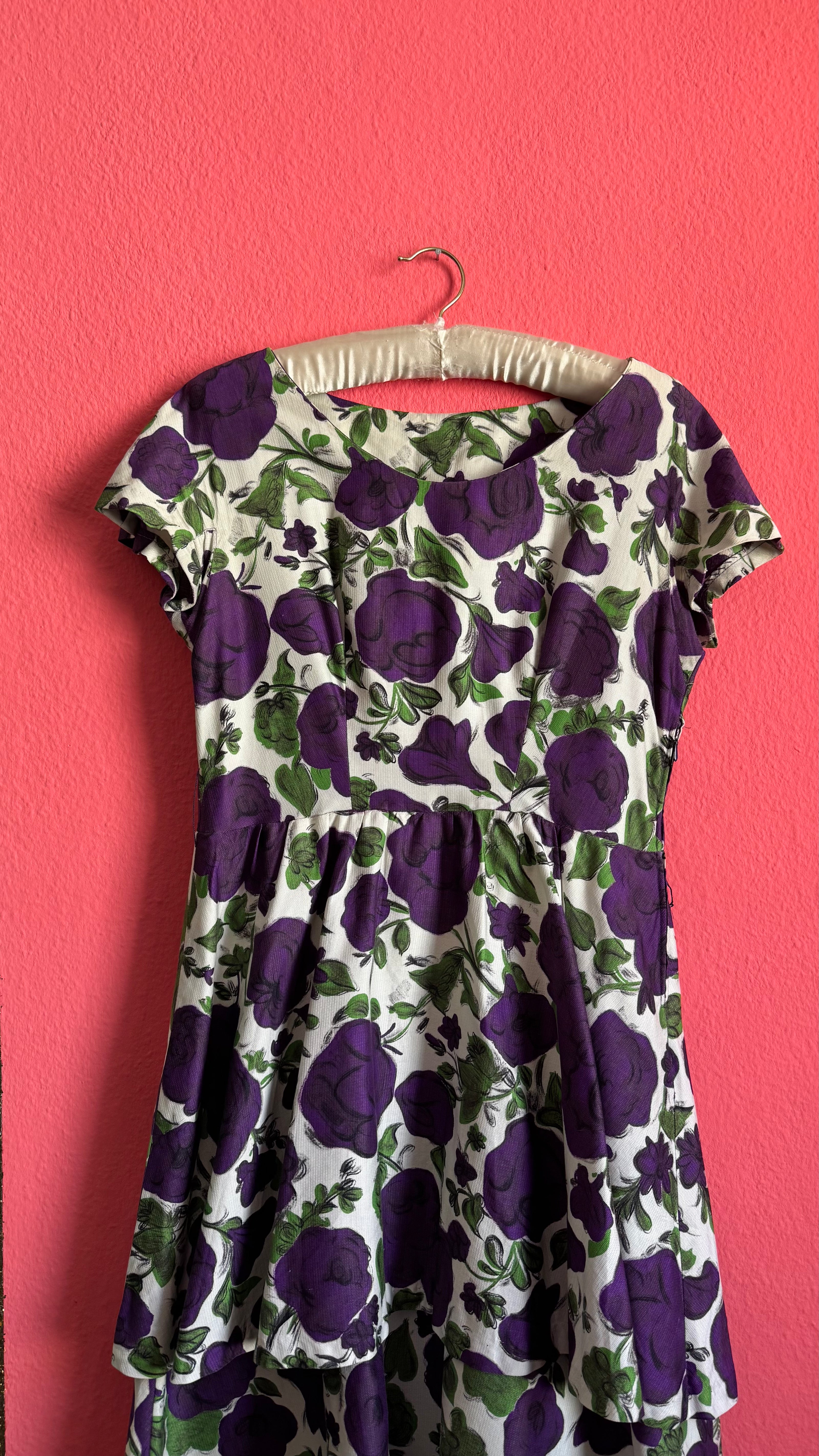 Vintage 1950s Purple Floral Cotton Dress
