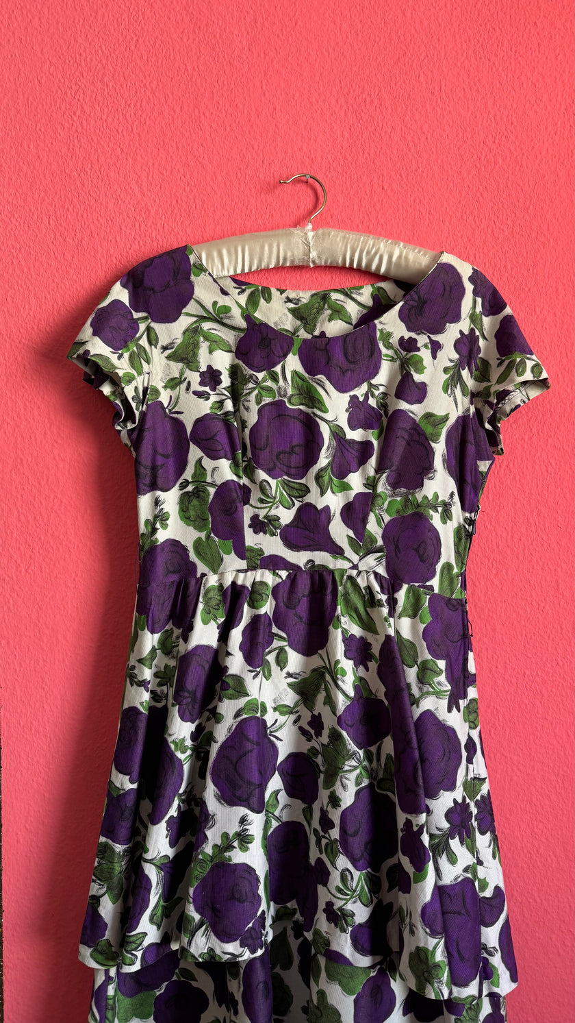 Vintage 1950s Purple Floral Cotton Dress