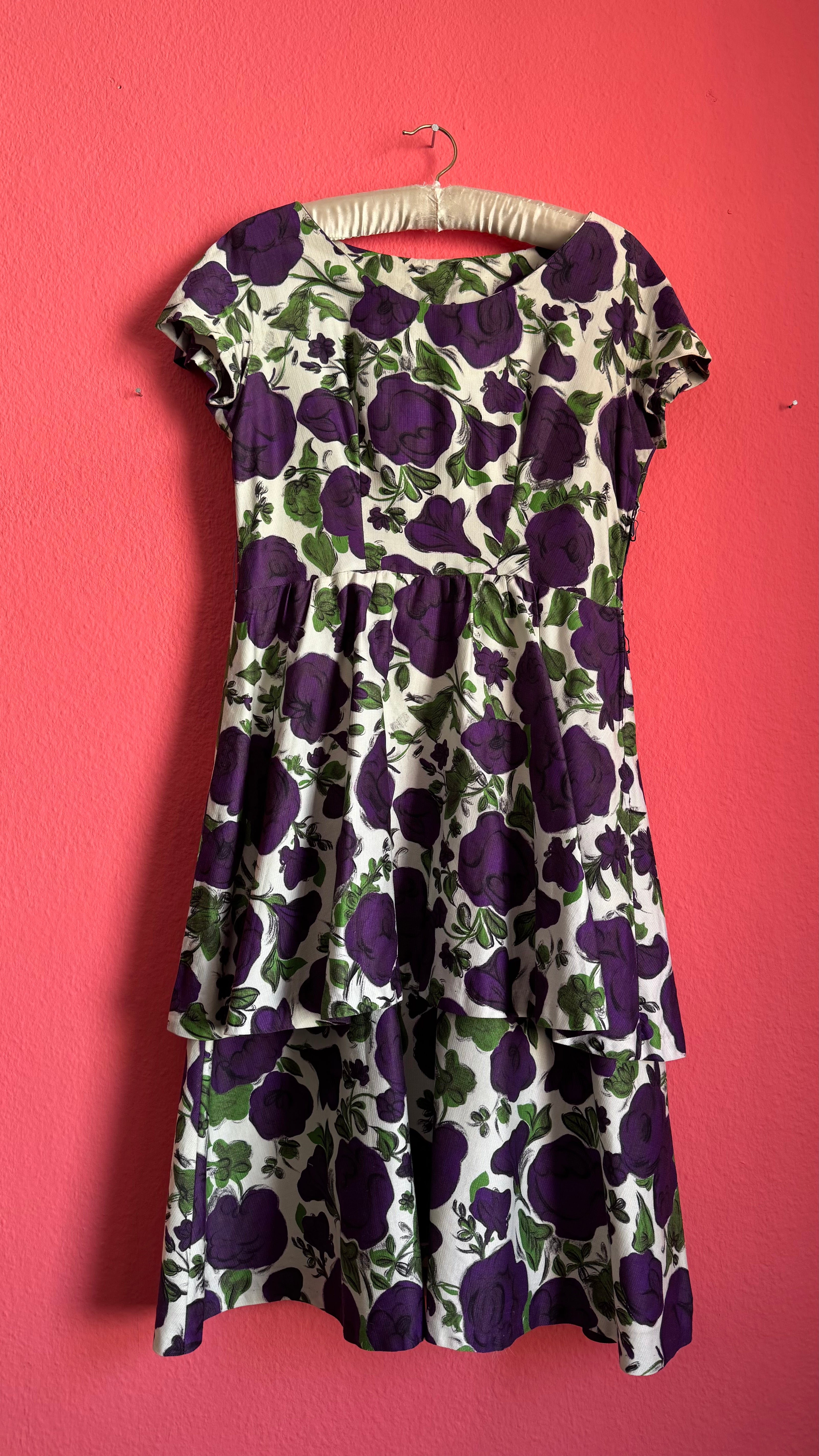 Vintage 1950s Purple Floral Cotton Dress