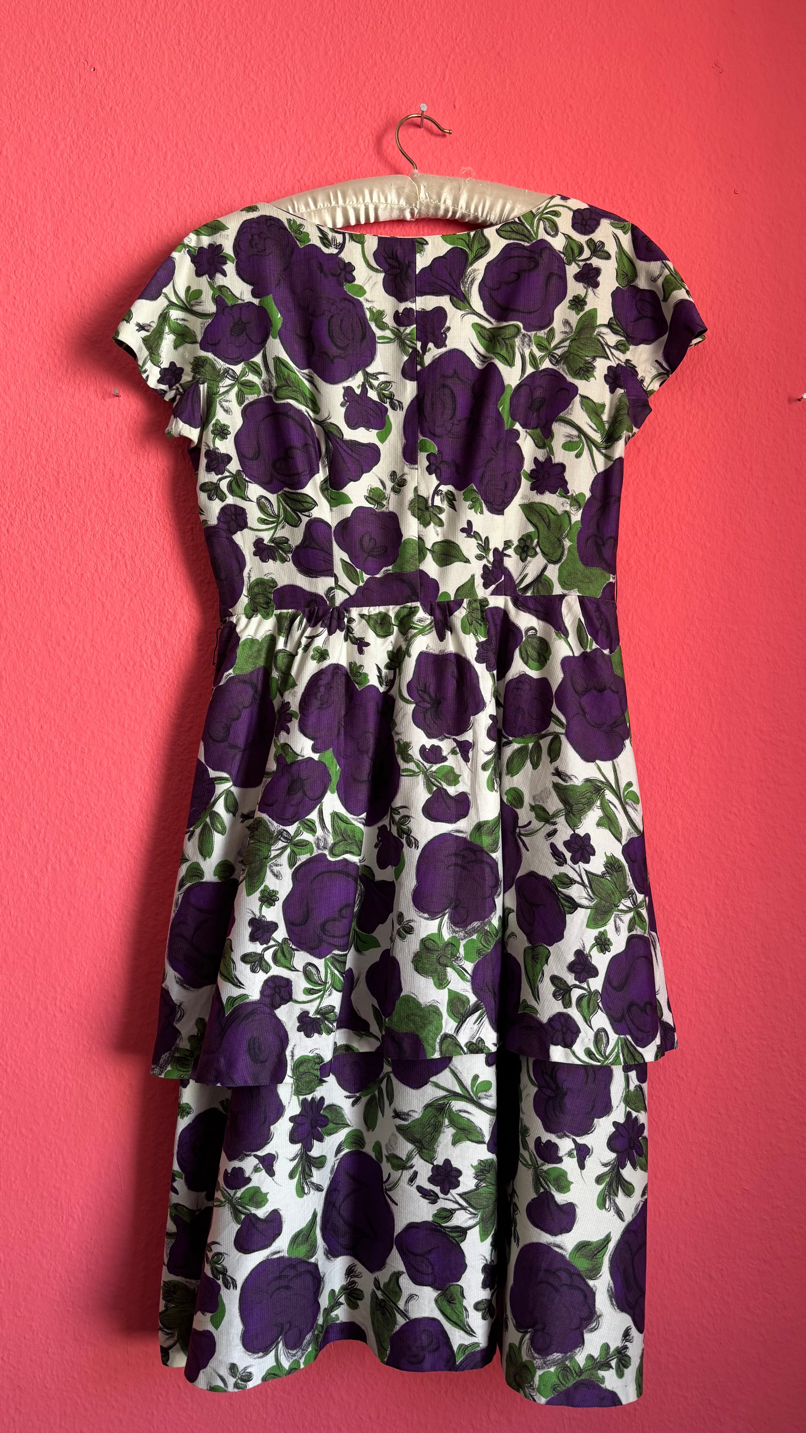 Vintage 1950s Purple Floral Cotton Dress