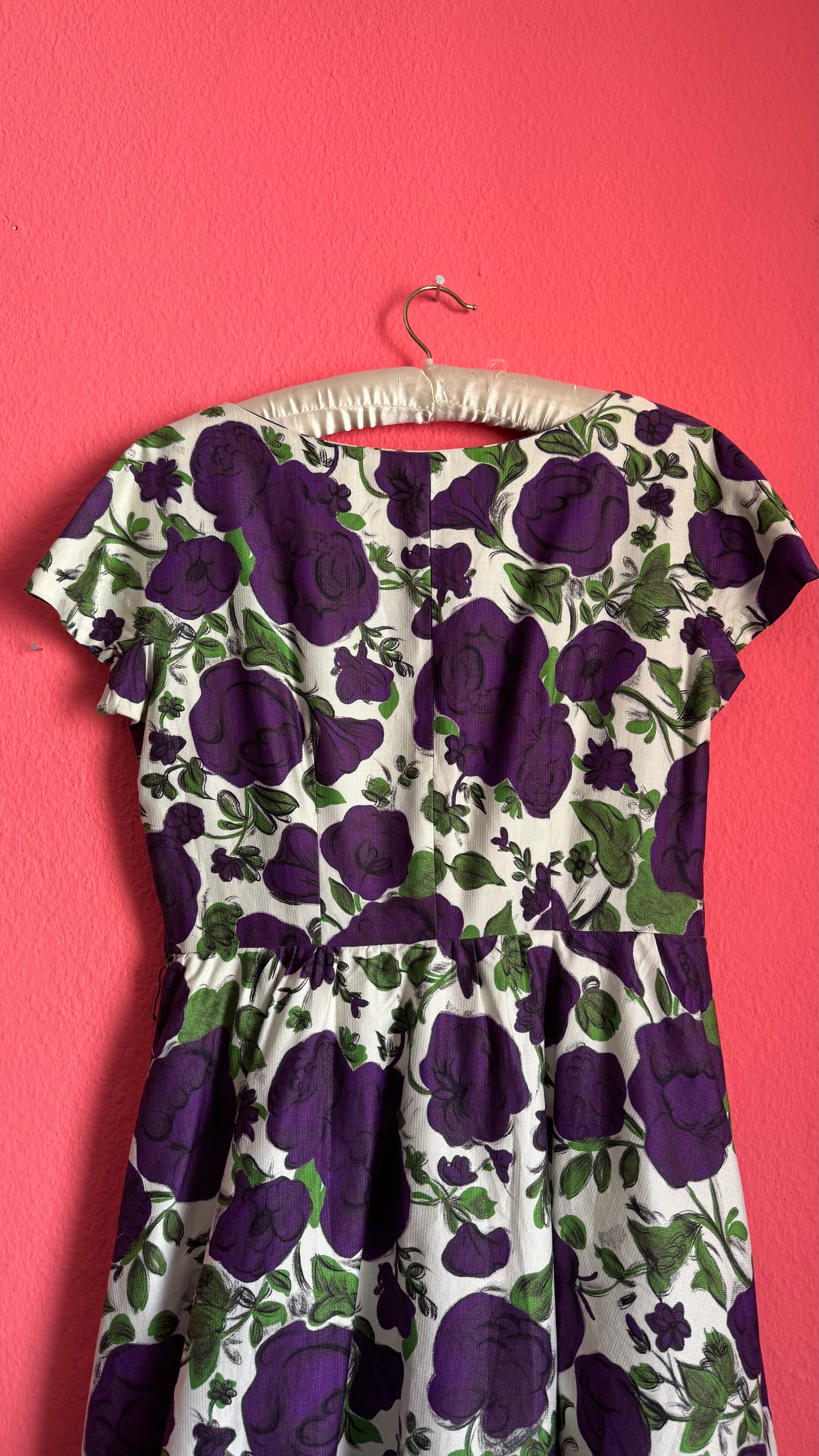 Vintage 1950s Purple Floral Cotton Dress