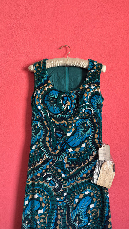 Vintage 1970s Velvet Psychedelic Maxi Dress With Original Tags