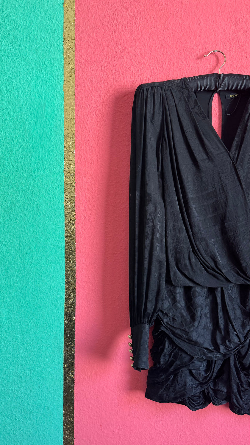 Balmain x H&M Black Draped Jacquard Blouse