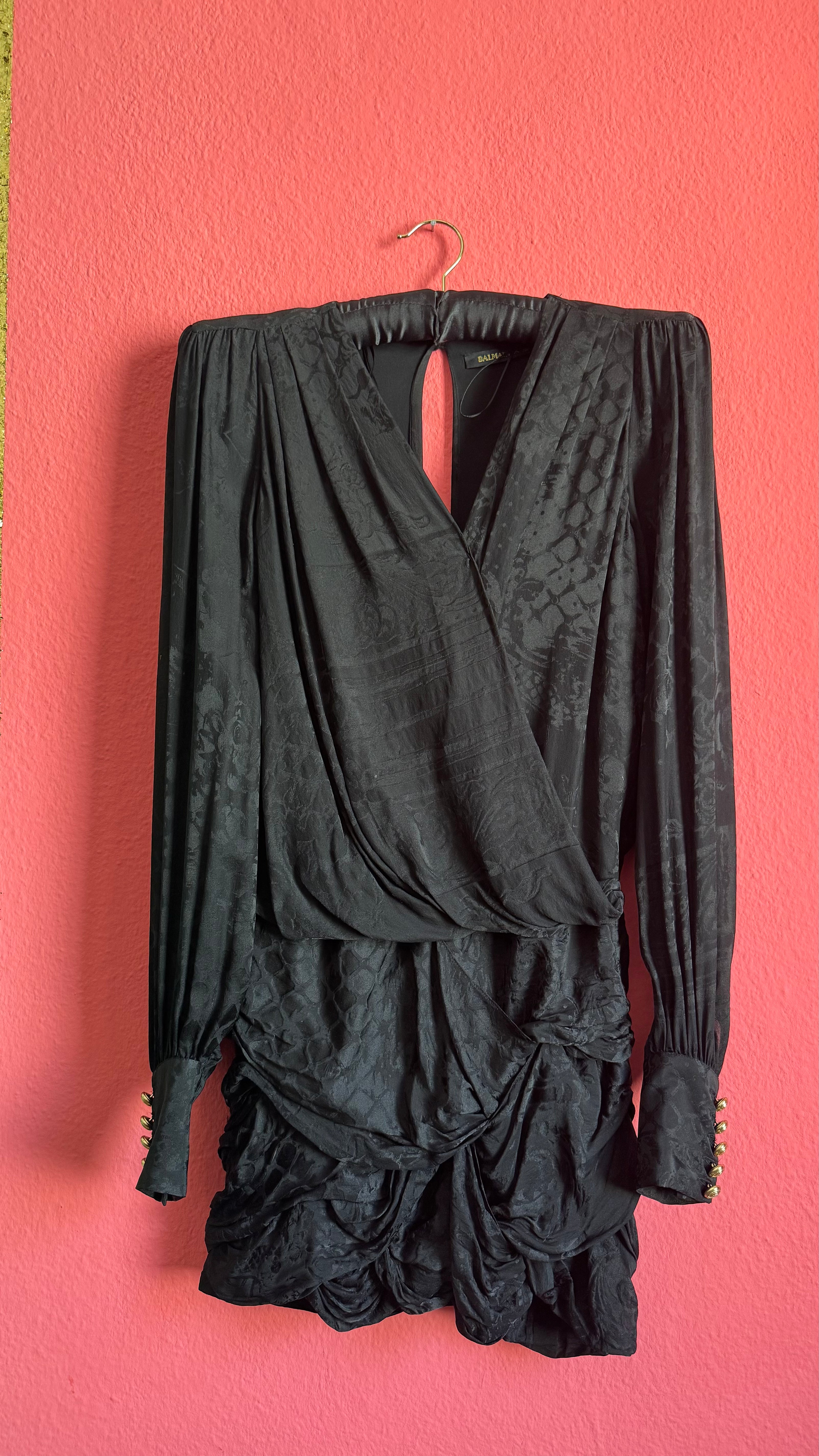 Balmain x H&M Black Draped Jacquard Blouse