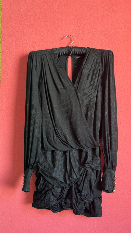 Balmain x H&M Black Draped Jacquard Blouse