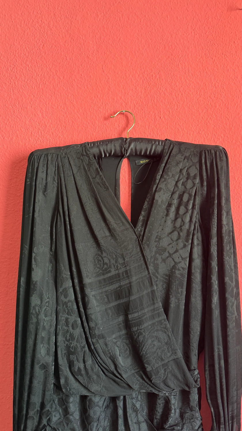 Balmain x H&M Black Draped Jacquard Blouse