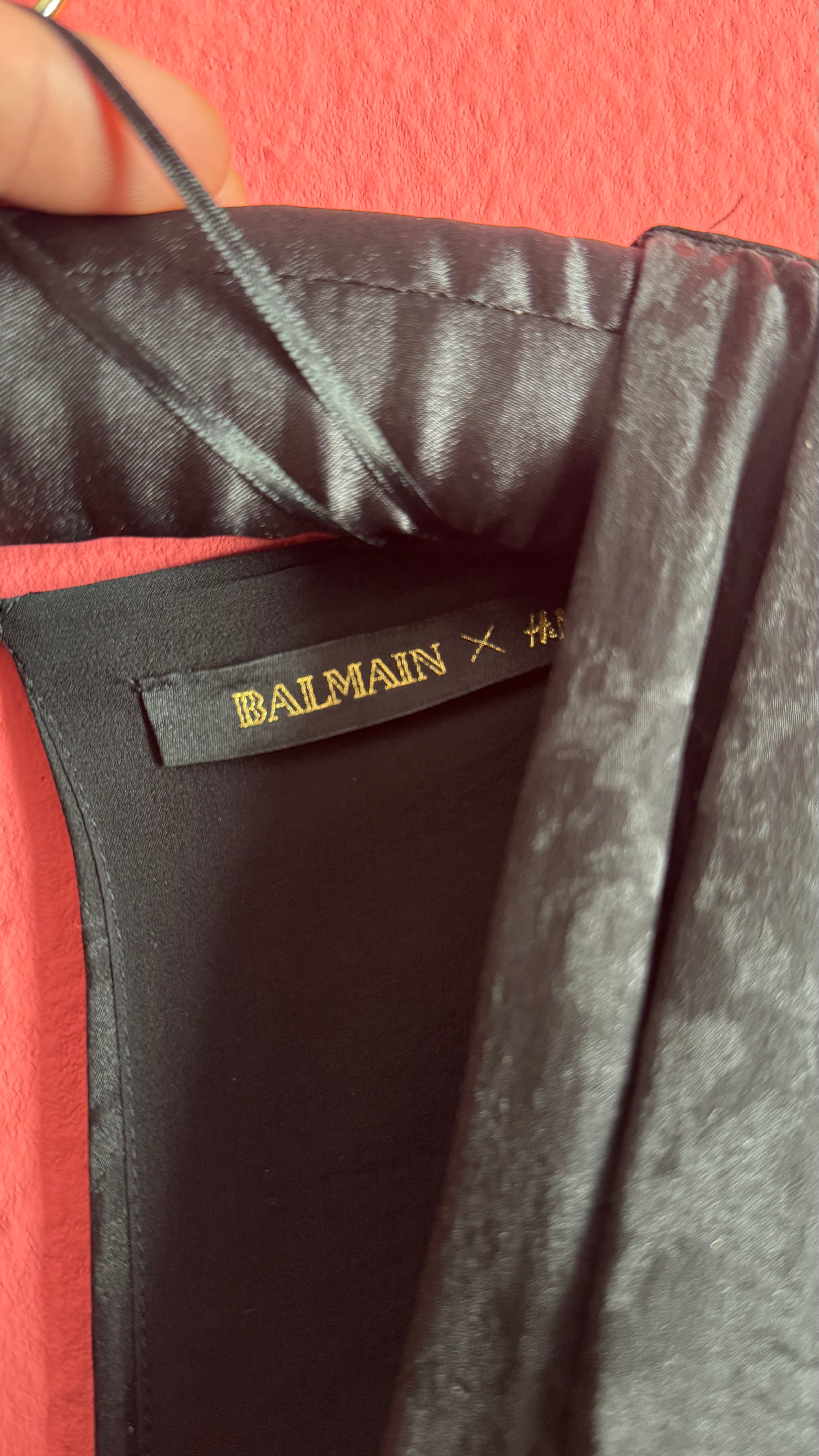 Balmain x H&M Black Draped Jacquard Blouse