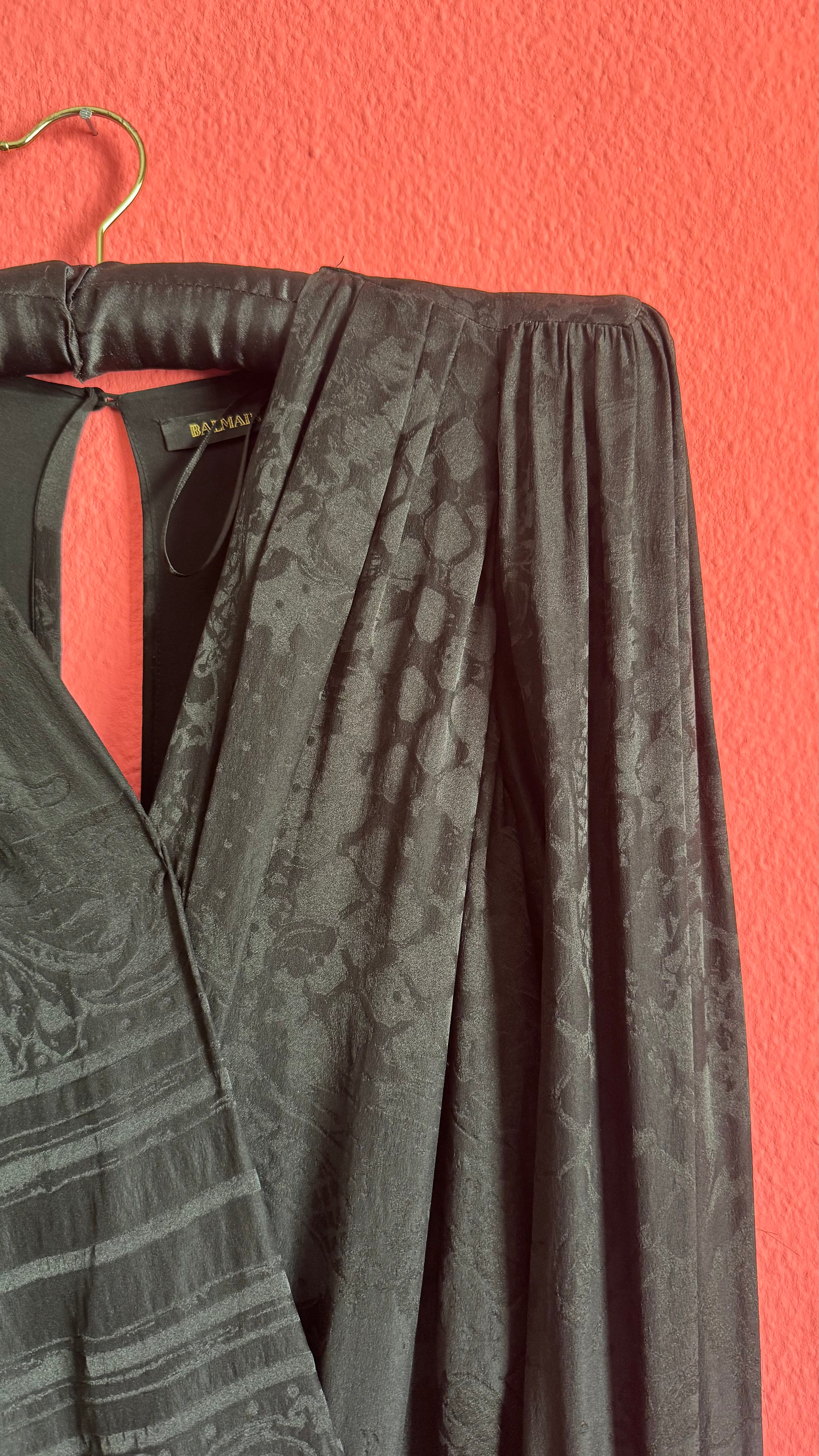 Balmain x H&M Black Draped Jacquard Blouse