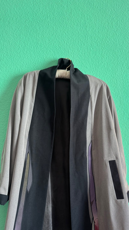 Japanese Haori Kimono Jacket In Taupe And Black With Abstract Panel Details